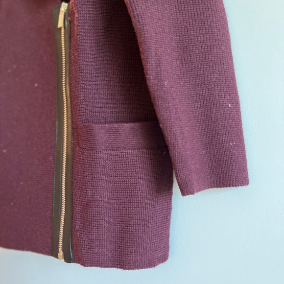 BNWOT CLUB MONACO 100% WOOL BURGUNDY LEATHER ZIP SWEATER - Picture 8 of 11